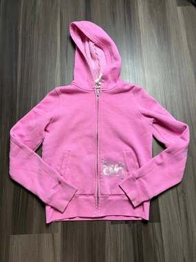 Victoria’s Secret PINK Zip Hoodie Small True Pink Love Graphic Back Full Zip